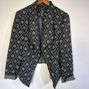 Sandro Geometric Patterned Asymetrical Spring Jacket Faux Leather Piping Large